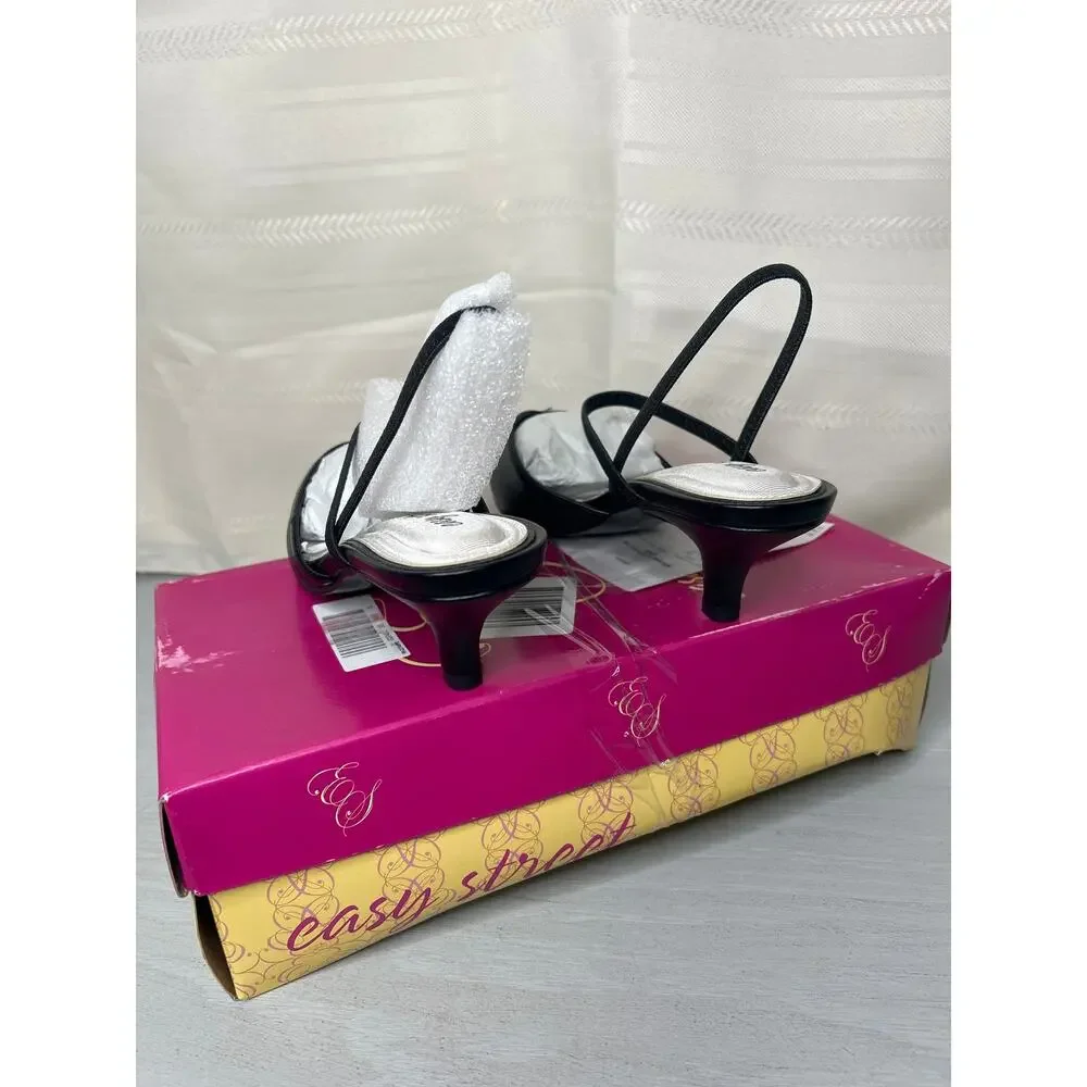 NIB Easy Street Unna Womens 8.5 M Black Multi Strap Pointed Toe Kitten Heels